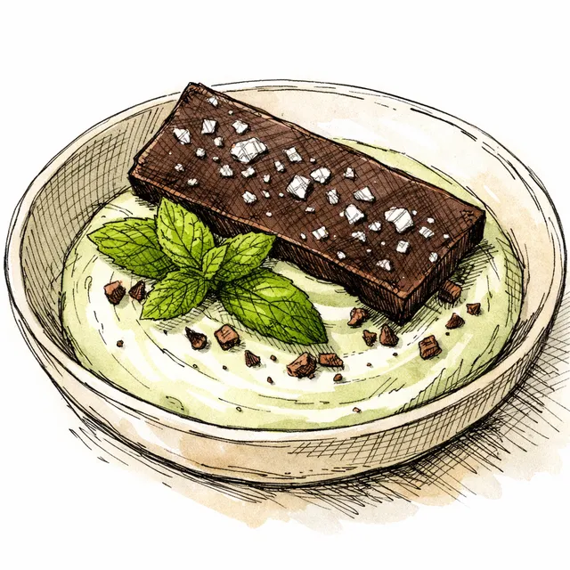 Cold-Infused Spearmint Cream with Bittersweet Cocoa Slab & Flaky Salt
