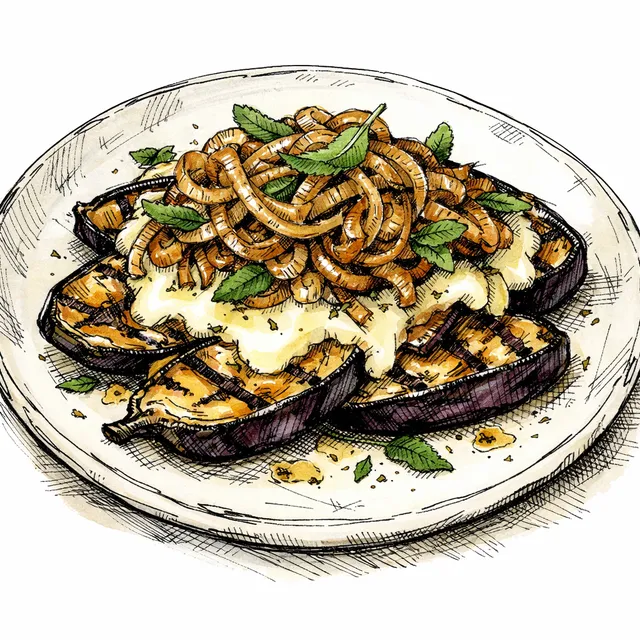 The Aubergine Pergola: Grilled Eggplant with Melted Taleggio and Vermouth-Sage Onions