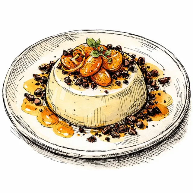 Citrus-Miso Panna Cotta with Candied Kumquat & Cocoa Nib Crunch