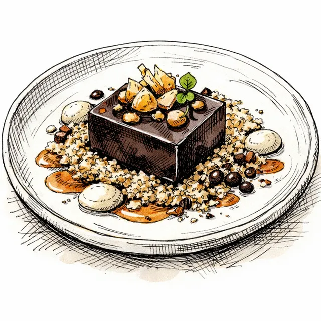 Cold-Set Dark Chocolate & Miso Pavé with Buckwheat Sand