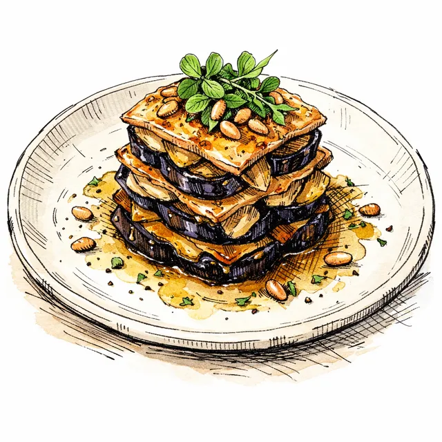 Slow-Roasted Aubergine & Melted Shallot Mille-Feuille
