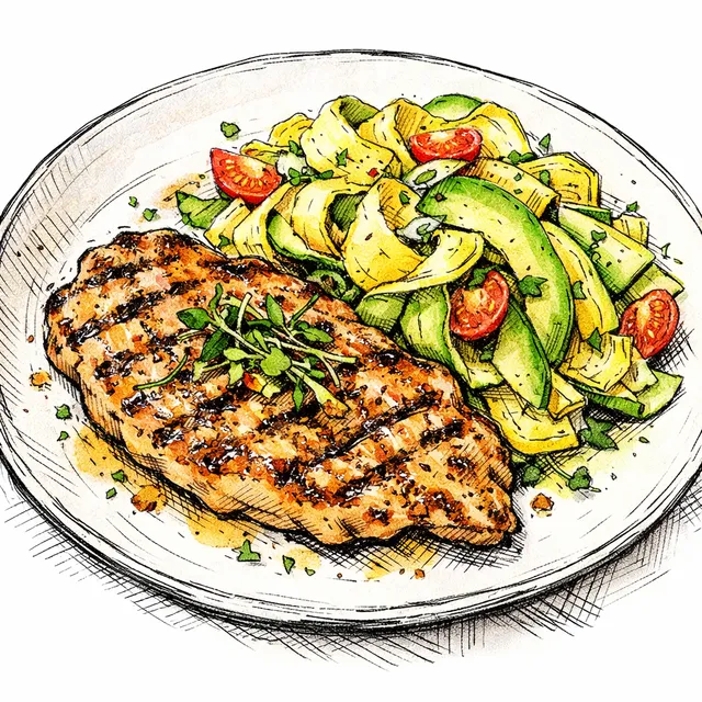 Sun-Drenched Chicken Paillard with Shaved Summer Squash & Avocado
