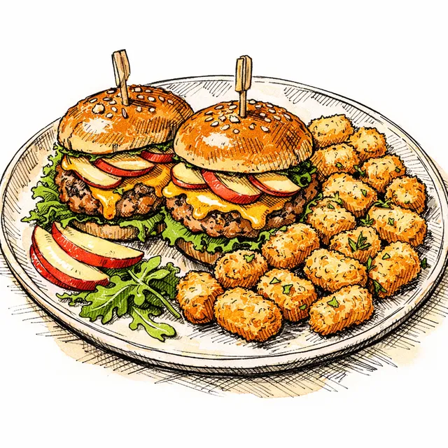 Sheet-Pan Apple-Cheddar Turkey Burgers with Crispy Tots