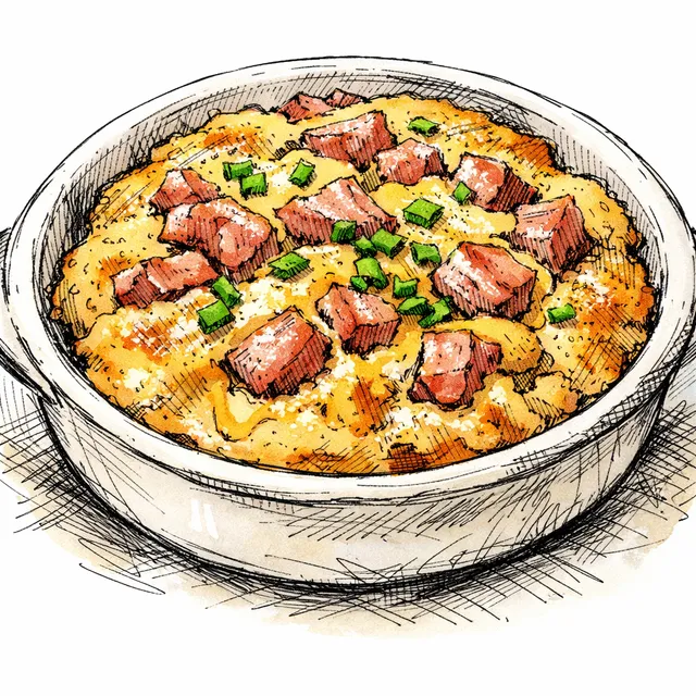 Savannah-Style Country Ham & Aged Cheddar Spoonbread