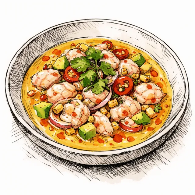 Spot Prawn Ceviche with Miso-Aji Amarillo Leche de Tigre & Prawn Head Oil