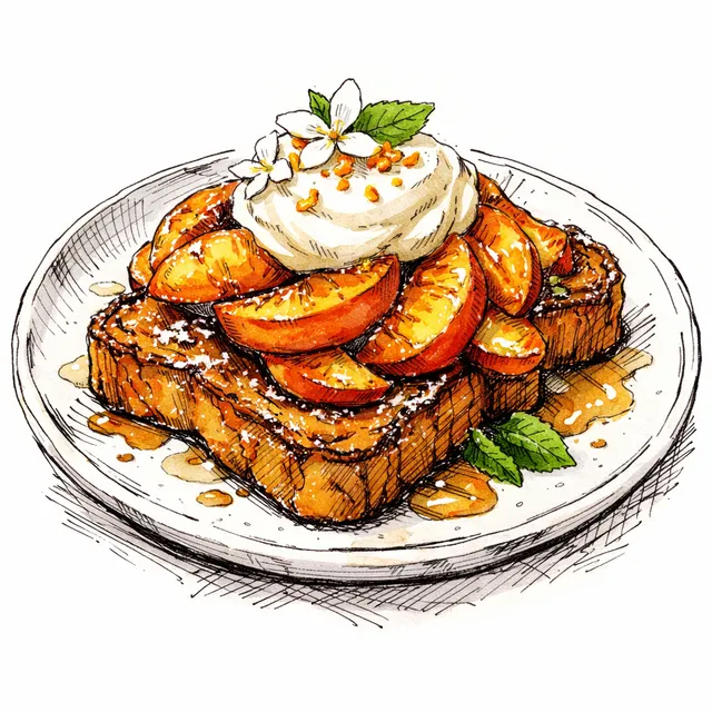 Brioche Pain Perdu with Pan-Seared Peaches & Orange Blossom Mascarpone