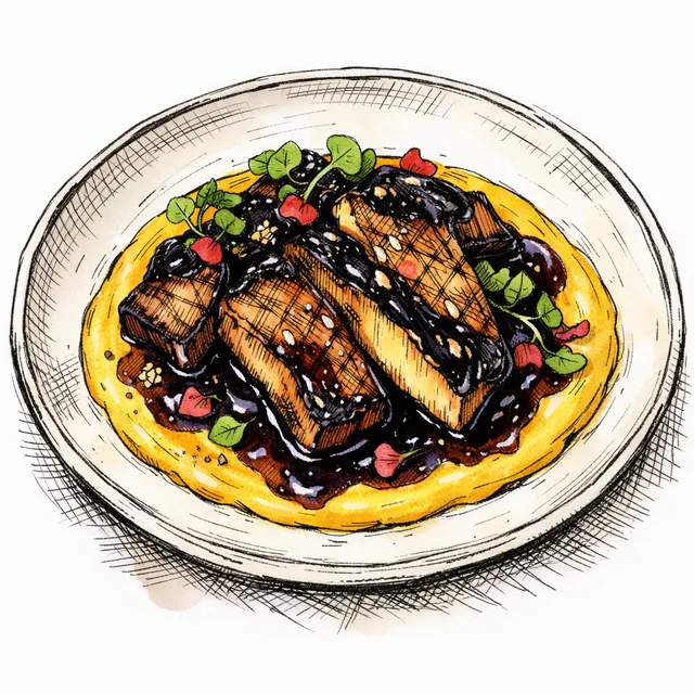 Shio Koji-Cured King Oyster Steaks with Aji Amarillo-Miso Purée & Hibiscus Black Garlic Glaze