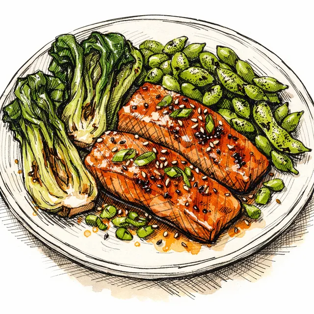 Sheet-Pan Miso-Maple Salmon with Charred Bok Choy & Blistered Edamame