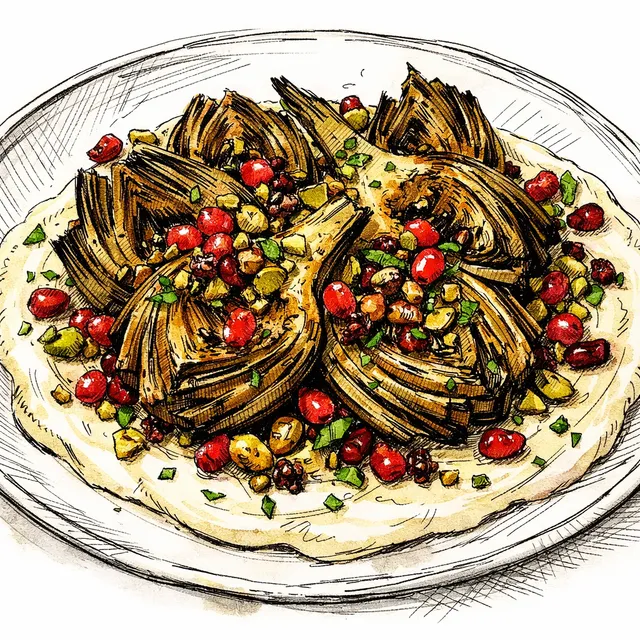 Fire-Roasted Artichokes with Sizzling Pistachio-Barberry Crunch