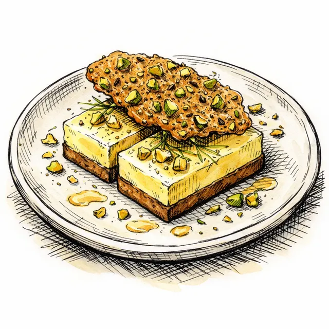 Bitter Lemon & Olive Oil Bars with Rye Shortbread & Pistachio-Fennel Snap