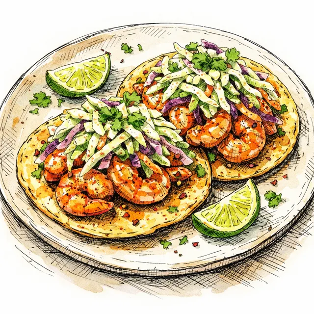 15-Minute Sizzled Chile-Garlic Shrimp Tostadas with Lime-Crema Slaw