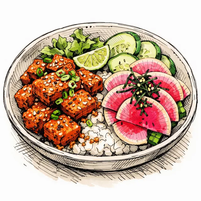 The Seoul-to-San Diego Crispy Gochujang Tofu & Quick-Pickled Watermelon Radish Desk Escape