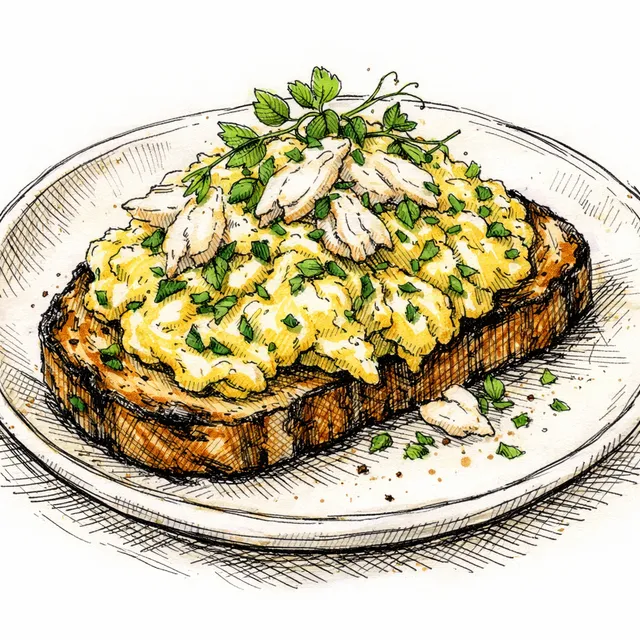 Lowcountry Blue Crab & Spring Herb Soft Scramble on Charred Sourdough