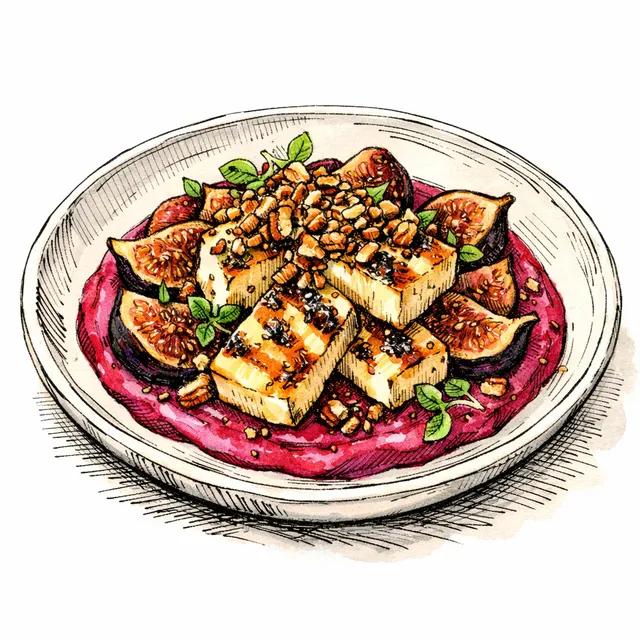 Fire-Blistered Halloumi and Roasted Figs with Velvet Beetroot Tahini