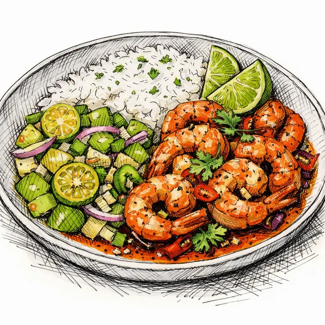 The Mazatlán-to-Manila Garlic Annatto Shrimp & Quick-Pickled Calamansi Tomatillo Desk Escape