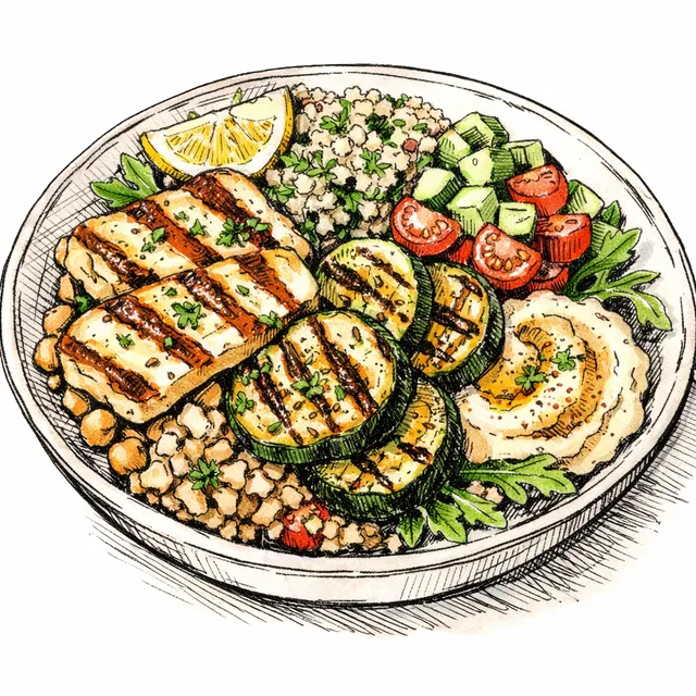 Cyprus Coastline Grilled Halloumi & Charred Zucchini Crunch Bowl