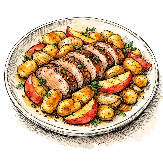 Sheet-Pan Maple-Dijon Pork Tenderloin with Crispy Gnocchi & Roasted Apples