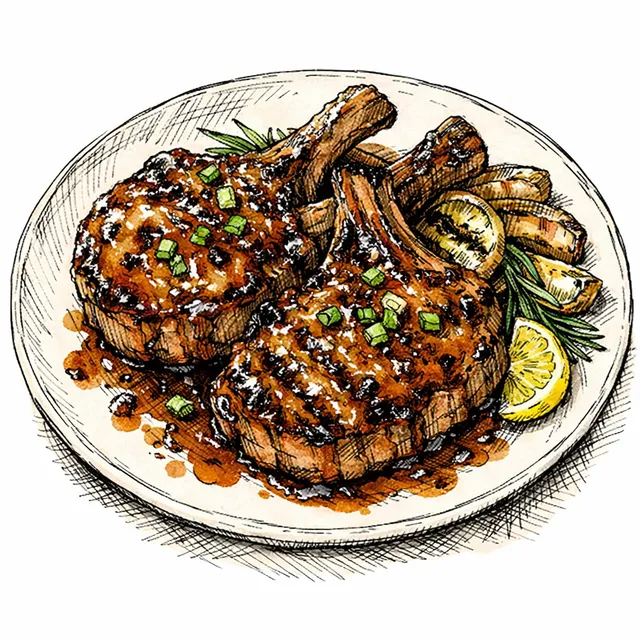 Cast-Iron Bone-In Pork Chops with Sticky Bourbon-Mustard BBQ Glaze