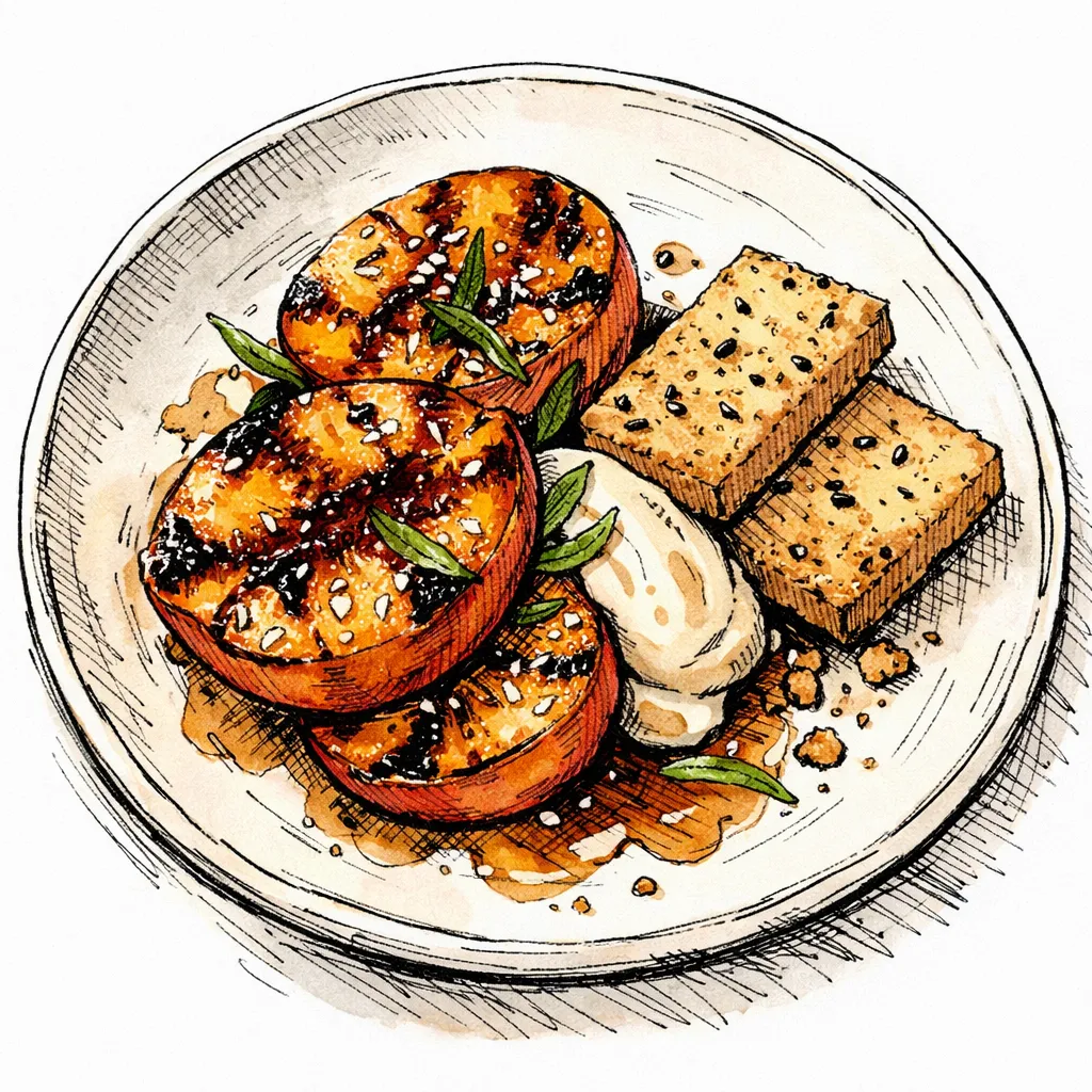 Flash-Scorched Peaches with Miso-Sesame Shortbread by Theo Glass | inspochef | inspochef