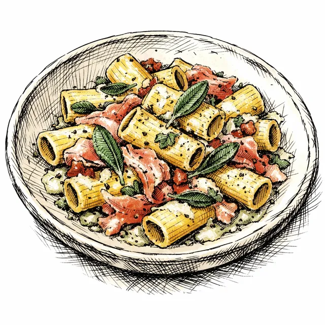 The Ricotta Mortar: Pan-Tossed Rigatoni with Prosciutto and Sage Emulsion