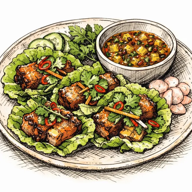 Crispy Shio Koji Pork Belly Ssam with Charred Pineapple Nuoc Cham