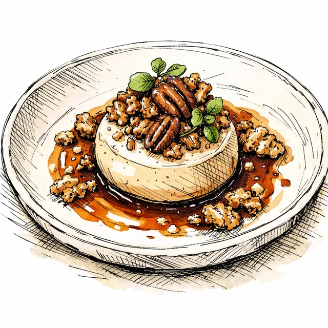 Cold-Infused Roasted Pecan Crémeux with Tart Cider Reduction & Salted Oat Crunch
