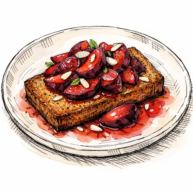 Brown Butter & Black Pepper Financier Slab with Macerated Red Plums