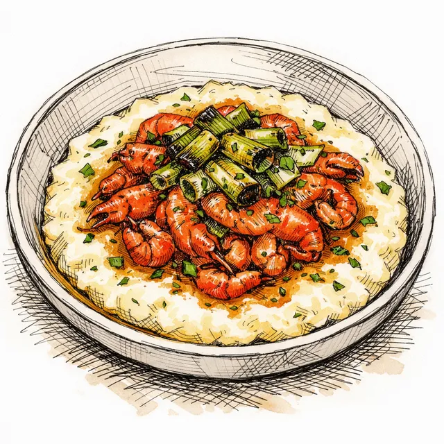 Lowcountry Crawfish & Slow-Simmered Grits with Charred Scallion Butter