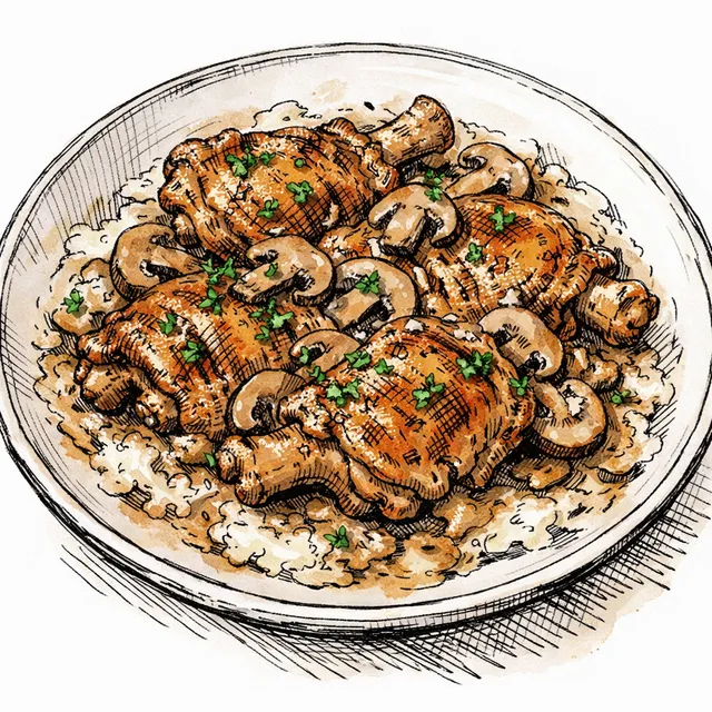 Cast-Iron Smothered Bone-In Chicken Thighs with Umami Mushroom Gravy