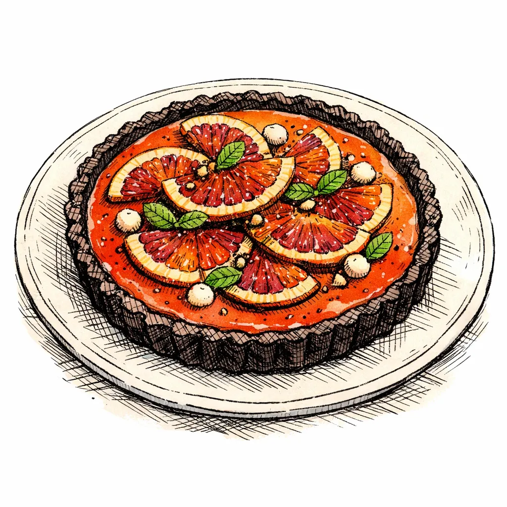 Cold-Set Blood Orange &amp; Olive Oil Tart with Dark Cocoa Crust by Theo Glass | inspochef | inspochef