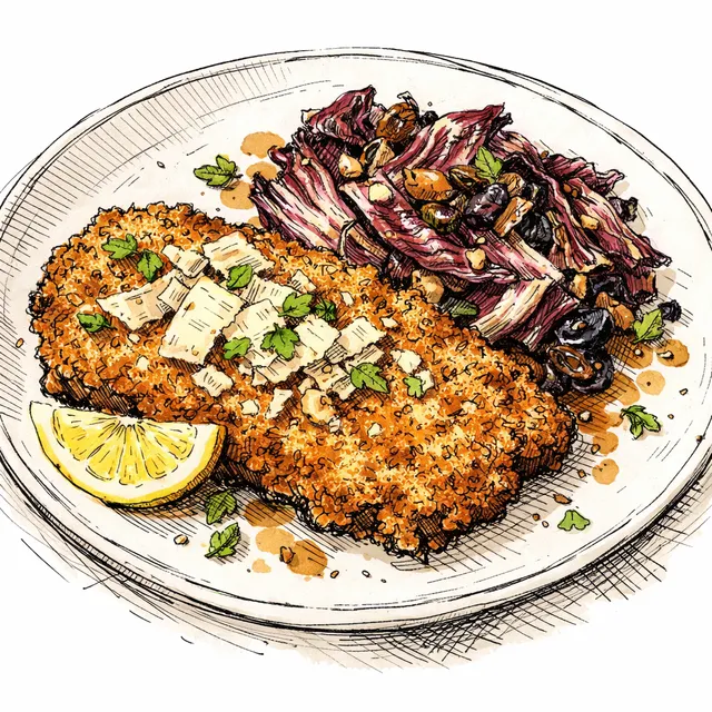 The Golden Architrave: Grissini-Crusted Veal Milanese with Agrodolce Radicchio