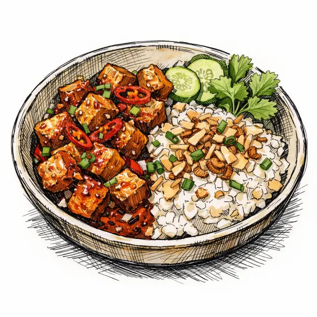 The Singapore Hawker-Stall Dry-Fried Sambal Tofu & Coconut Crunch Bowl