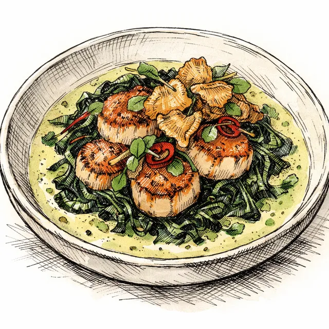 Smoked Wakame & Cascabel-Cured Hokkaido Scallops