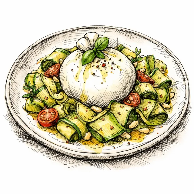 The Burrata Courtyard: Marinated Zucchini Ribbons