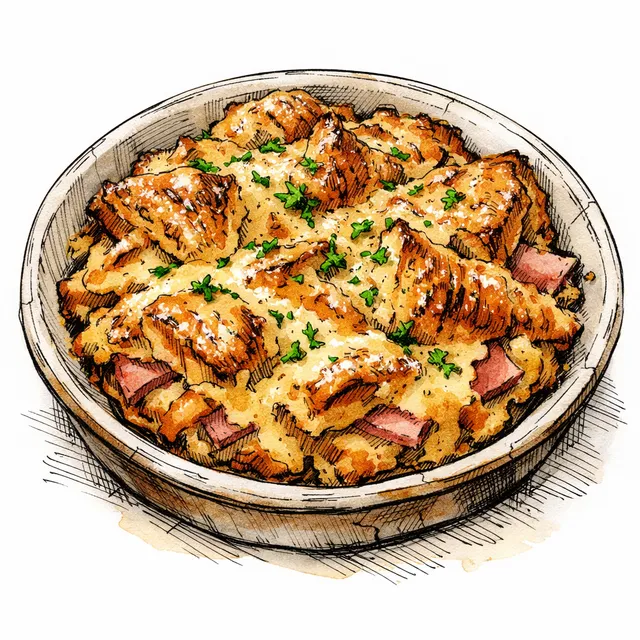 Crispy-Edged Croque Monsieur Croissant Strata