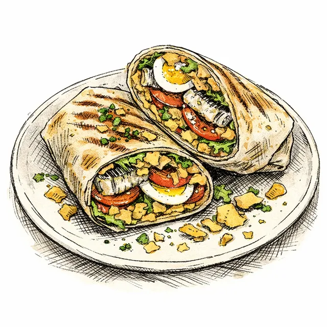 Sardine Pan Bagnat Crunch Wrap (Sharp Lemon–Dijon Dressing, Crushed Chips, Desk-Proof)