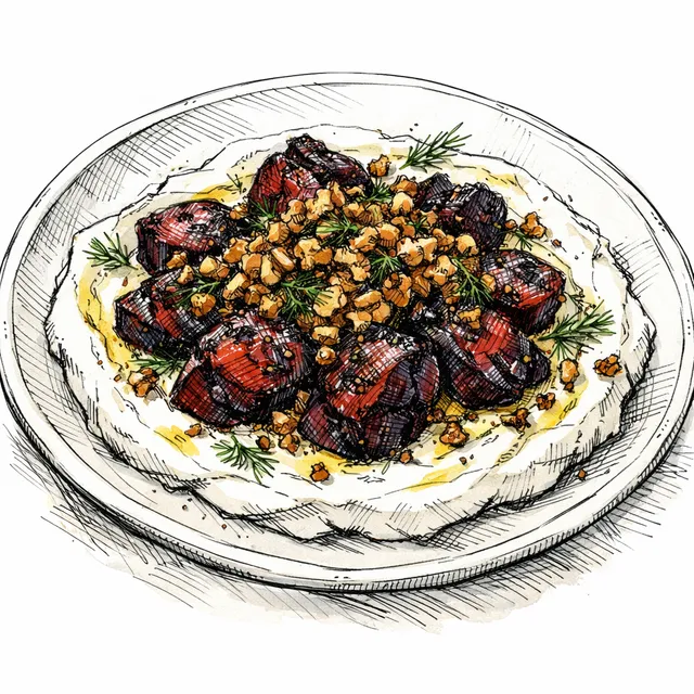 Scorched Smashed Beets with Whipped Preserved-Lemon Labneh