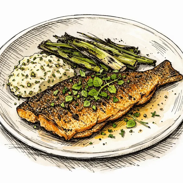 Cast-Iron Shallow-Fried Mountain Trout with Charred Scallion & Umami Tartar