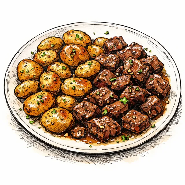 Sheet-Pan Garlic Butter Sirloin Steak Bites & Crispy Baby Potatoes