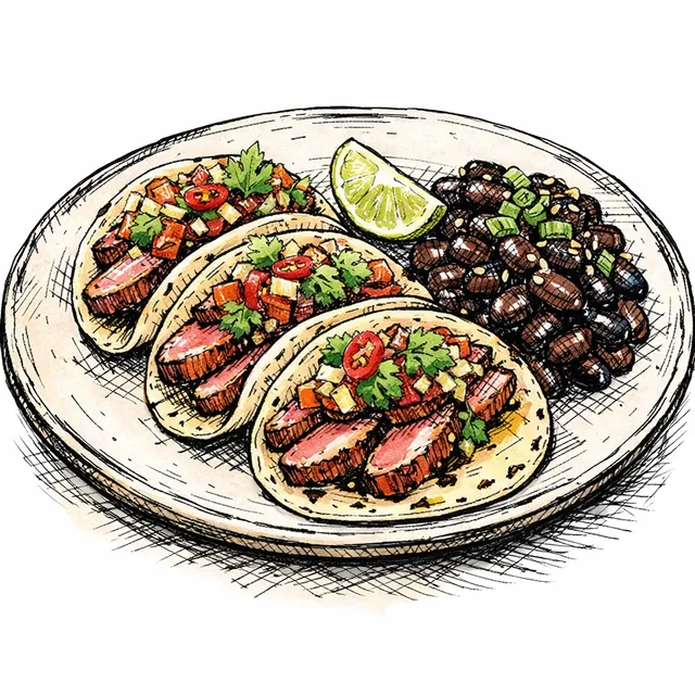 Cast-Iron Duck Breast Tacos with Yuzu-Charred Salsa & Hatcho Miso Beans