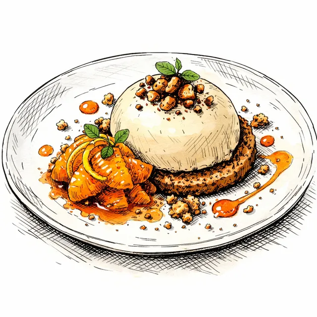 Cold-Infused Roasted Chestnut Bavarois with Tart Satsuma Confit & Brown Butter Sablé