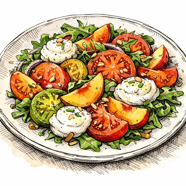 Sun-Drenched Heirloom Tomato & Nectarine Bistro Salade with Whipped Lemon Chèvre