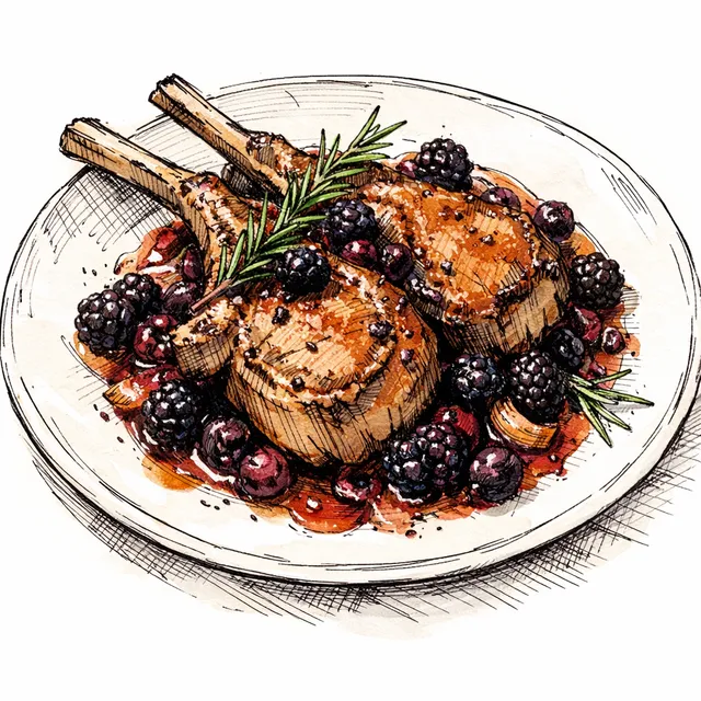 The Scala Portico: Gentle Pan-Roasted Veal Chops with Blackberry-Rosemary Agrodolce