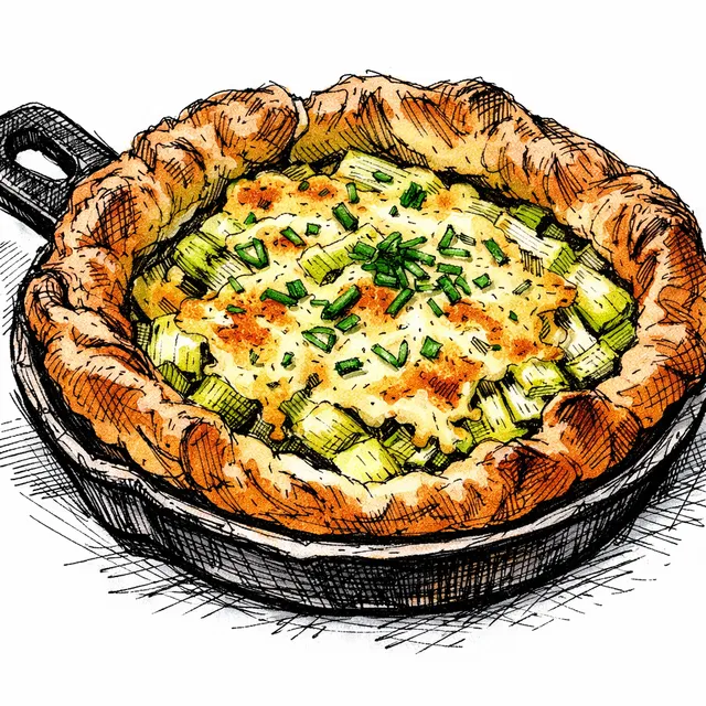 Sizzling Melted Leek & Cheddar Skillet Popover