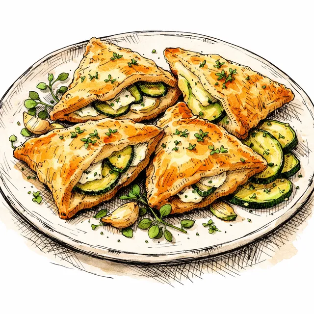Zucchini, Herbed Chèvre & Garlic Rough-Puff Morning Pochettes