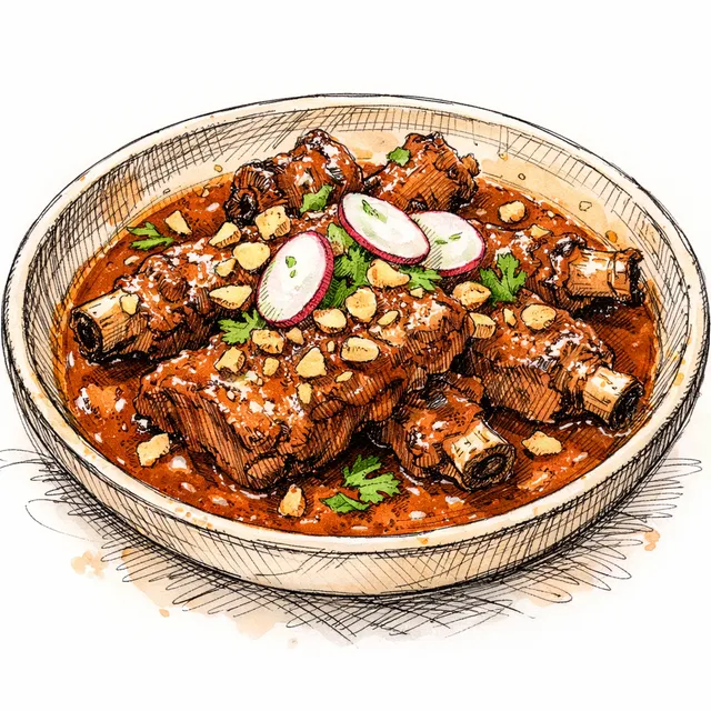45-Minute Oaxacan Costillitas en Encacahuatado (Fast Peanut-Chile Braised Ribs)