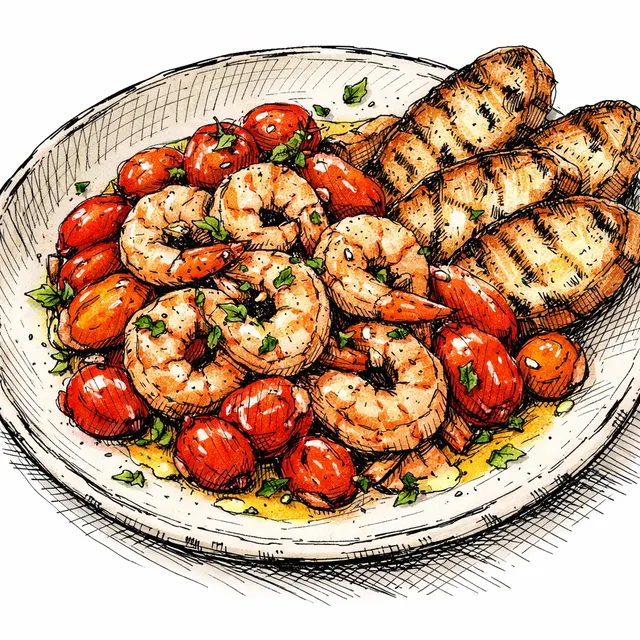 Sheet-Pan Spanish Garlic Shrimp with Burst Tomatoes & Crispy Bread