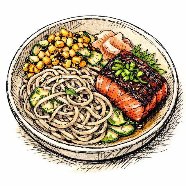 Pasilla and Red Shiso-Cured Seared King Salmon Bowl
