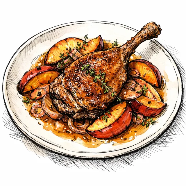 Crisp Pan-Roasted Duck Legs with Seared Nectarines & Shallot-Citrus Gastrique