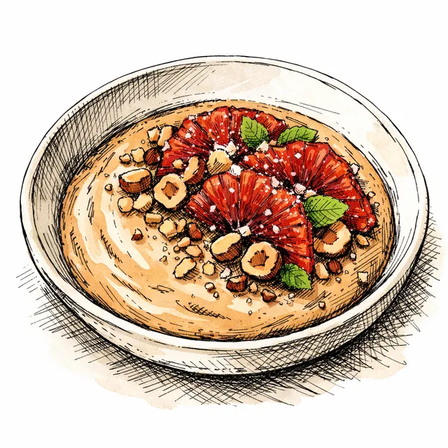 Cold-Infused Roasted Hazelnut Budino with Tart Blood Orange & Flaky Salt